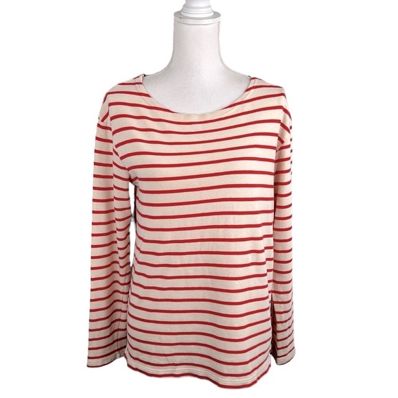 Old Navy Cream & Red Striped Boatneck Long Sleeve Top Size Medium - Picture 1 of 5